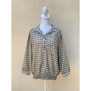 Gales gingham plaid polyester 3/4 button down blouse